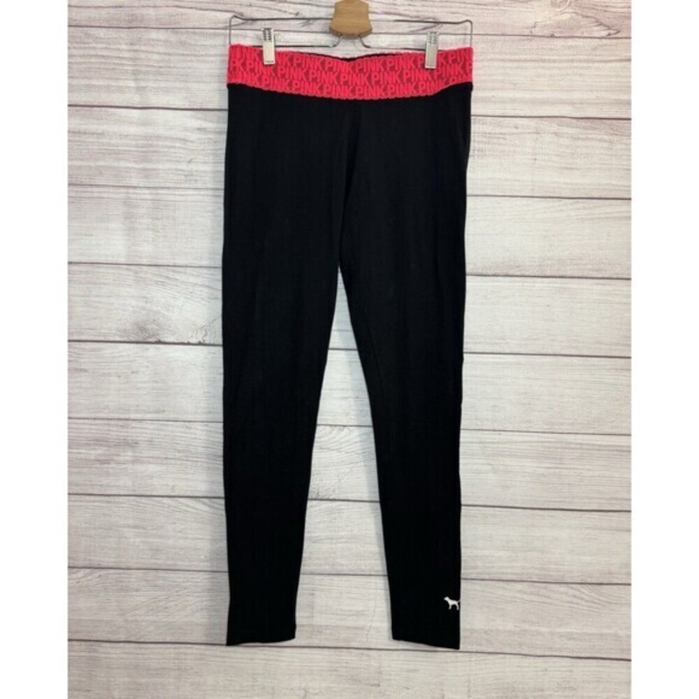 Victoria's Secret PINK Leggings Black Hot Pink Yoga Logo SIZE SMALL